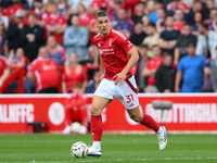 Nikola Milenkovic of Nottingham Forest looks for options during the Premier League match between Nottingham Forest and Wolverhampton Wandere...