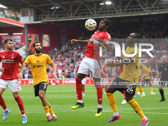 Anthony Elanga of Nottingham Forest wins the ball during the Premier League match between Nottingham Forest and Wolverhampton Wanderers at t...