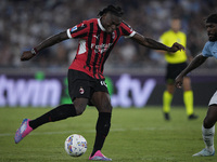 Rafael Leao of AC Milan scores a goal during the Serie A match between Lazio and Milan at Stadio Olimpico in Rome, Italy, on August 31, 2024...