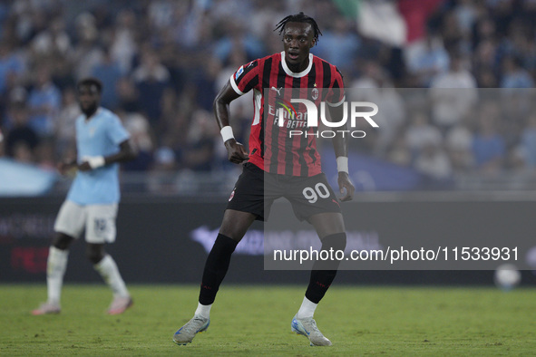 Tammy Abraham of AC Milan is in action during the Serie match between Lazio and Milan at Stadio Olimpico in Rome, Italy, on August 31, 2024....