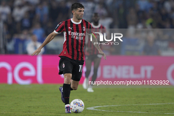 Christian Pulisic of AC Milan is in action during the Serie A match between Lazio and Milan at Stadio Olimpico in Rome, Italy, on August 31,...