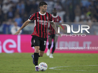 Christian Pulisic of AC Milan is in action during the Serie A match between Lazio and Milan at Stadio Olimpico in Rome, Italy, on August 31,...