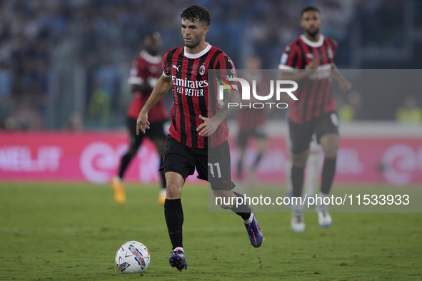 Christian Pulisic of AC Milan is in action during the Serie A match between Lazio and Milan at Stadio Olimpico in Rome, Italy, on August 31,...