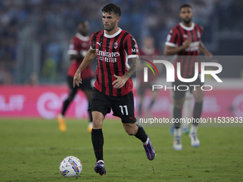 Christian Pulisic of AC Milan is in action during the Serie A match between Lazio and Milan at Stadio Olimpico in Rome, Italy, on August 31,...