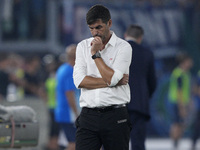 Paulo Fonseca, head coach of AC Milan, shows disappointment at the end of the Serie A match between Lazio and Milan at Stadio Olimpico in Ro...