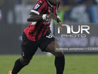 Yunes Musah of AC Milan is in action during the Serie match between Lazio and Milan at Stadio Olimpico in Rome, Italy, on August 31, 2024. (