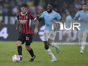 Christian Pulisic of AC Milan is in action during the Serie A match between Lazio and Milan at Stadio Olimpico in Rome, Italy, on August 31,...