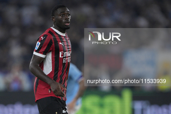 Youssouf Fofana of AC Milan looks on during the Serie A match between Lazio and Milan at Stadio Olimpico in Rome, Italy, on August 31, 2024....