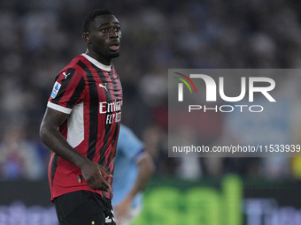 Youssouf Fofana of AC Milan looks on during the Serie A match between Lazio and Milan at Stadio Olimpico in Rome, Italy, on August 31, 2024....