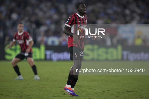 Youssouf Fofana of AC Milan is in action during the Serie A match between Lazio and Milan at Stadio Olimpico in Rome, Italy, on August 31, 2...