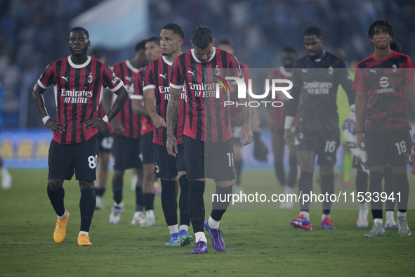 The AC Milan player shows disappointment at the end of the Serie A match between Lazio and Milan at Stadio Olimpico in Rome, Italy, on Augus...