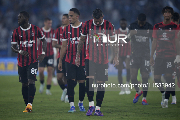 The AC Milan player shows disappointment at the end of the Serie A match between Lazio and Milan at Stadio Olimpico in Rome, Italy, on Augus...