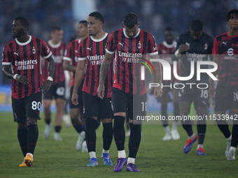 The AC Milan player shows disappointment at the end of the Serie A match between Lazio and Milan at Stadio Olimpico in Rome, Italy, on Augus...