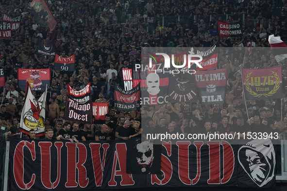 AC Milan supporters during the Serie A match between Lazio and Milan at Stadio Olimpico in Rome, Italy, on August 31, 2024. 