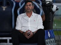 Paulo Fonseca, head coach of AC Milan, looks on during the Serie A match between Lazio and Milan at Stadio Olimpico in Rome, Italy, on Augus...