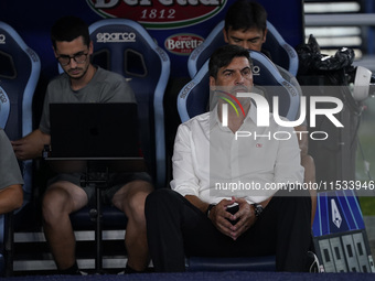 Paulo Fonseca, head coach of AC Milan, looks on during the Serie A match between Lazio and Milan at Stadio Olimpico in Rome, Italy, on Augus...