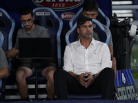 Paulo Fonseca, head coach of AC Milan, looks on during the Serie A match between Lazio and Milan at Stadio Olimpico in Rome, Italy, on Augus...