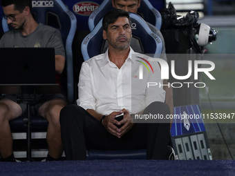 Paulo Fonseca, head coach of AC Milan, looks on during the Serie A match between Lazio and Milan at Stadio Olimpico in Rome, Italy, on Augus...