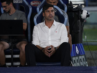 Paulo Fonseca, head coach of AC Milan, looks on during the Serie A match between Lazio and Milan at Stadio Olimpico in Rome, Italy, on Augus...