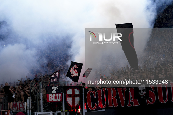 AC Milan supporters during the Serie A match between Lazio and Milan at Stadio Olimpico in Rome, Italy, on August 31, 2024. 