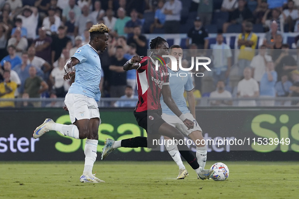 Tammy Abraham of AC Milan is in action during the Serie match between Lazio and Milan at Stadio Olimpico in Rome, Italy, on August 31, 2024....