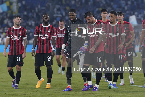 The AC Milan player shows disappointment at the end of the Serie A match between Lazio and Milan at Stadio Olimpico in Rome, Italy, on Augus...