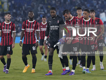 The AC Milan player shows disappointment at the end of the Serie A match between Lazio and Milan at Stadio Olimpico in Rome, Italy, on Augus...