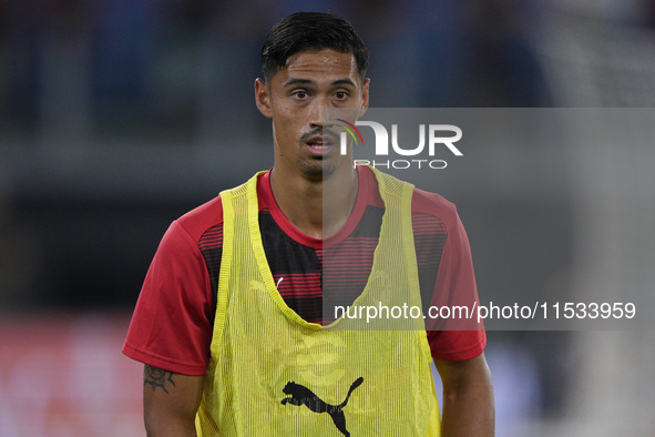 Tijjani Reijnders of AC Milan warms up prior to the Serie A match between Lazio and Milan at Stadio Olimpico in Rome, Italy, on August 31, 2...