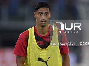 Tijjani Reijnders of AC Milan warms up prior to the Serie A match between Lazio and Milan at Stadio Olimpico in Rome, Italy, on August 31, 2...