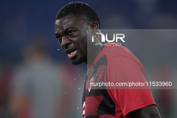 Youssouf Fofana of AC Milan warms up prior to the Serie A match between Lazio and Milan at Stadio Olimpico in Rome, Italy, on August 31, 202...