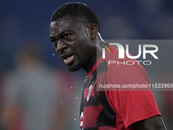 Youssouf Fofana of AC Milan warms up prior to the Serie A match between Lazio and Milan at Stadio Olimpico in Rome, Italy, on August 31, 202...