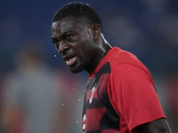 Youssouf Fofana of AC Milan warms up prior to the Serie A match between Lazio and Milan at Stadio Olimpico in Rome, Italy, on August 31, 202...