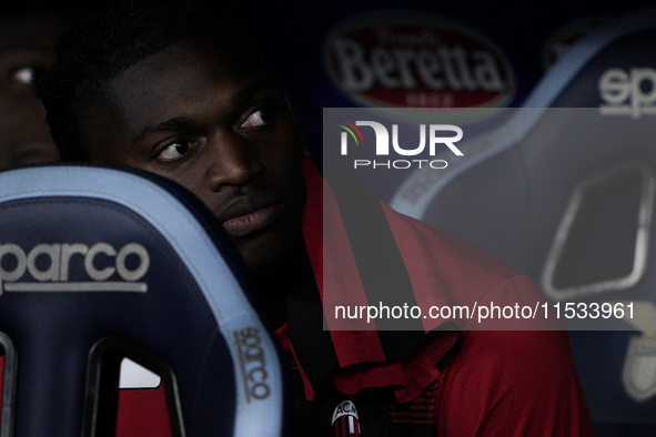 Rafael Leao of AC Milan looks on during the Serie A match between Lazio and Milan at Stadio Olimpico in Rome, Italy, on August 31, 2024. 