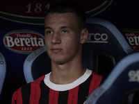 Francesco Camarda of AC Milan looks on during the Serie match between Lazio and Milan at Stadio Olimpico in Rome, Italy, on August 31, 2024....