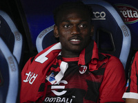 Rafael Leao of AC Milan looks on from the bench during the Serie A match between Lazio and Milan at Stadio Olimpico in Rome, Italy, on Augus...