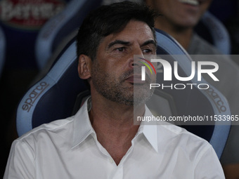 Paulo Fonseca, head coach of AC Milan, looks on during the Serie A match between Lazio and Milan at Stadio Olimpico in Rome, Italy, on Augus...