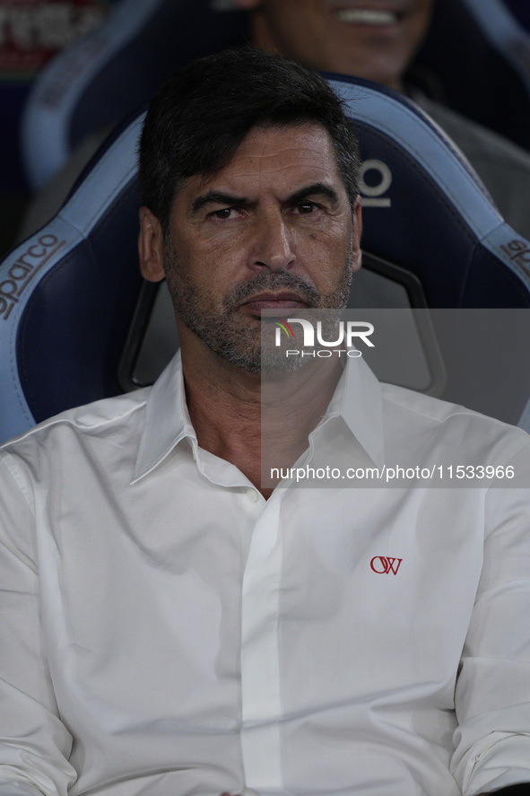 Paulo Fonseca, head coach of AC Milan, looks on during the Serie A match between Lazio and Milan at Stadio Olimpico in Rome, Italy, on Augus...