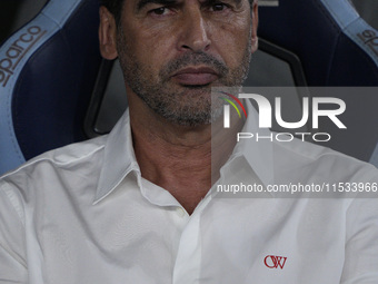 Paulo Fonseca, head coach of AC Milan, looks on during the Serie A match between Lazio and Milan at Stadio Olimpico in Rome, Italy, on Augus...