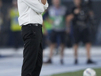 Paulo Fonseca, head coach of AC Milan, looks on during the Serie A match between Lazio and Milan at Stadio Olimpico in Rome, Italy, on Augus...