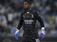 Mike Maignan of AC Milan looks on during the Serie A match between Lazio and Milan at Stadio Olimpico in Rome, Italy, on August 31, 2024. (