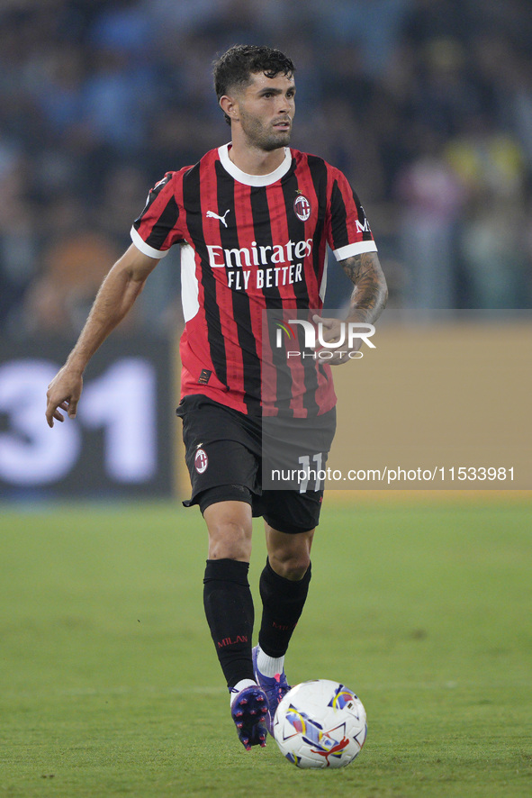 Christian Pulisic of AC Milan is in action during the Serie A match between Lazio and Milan at Stadio Olimpico in Rome, Italy, on August 31,...