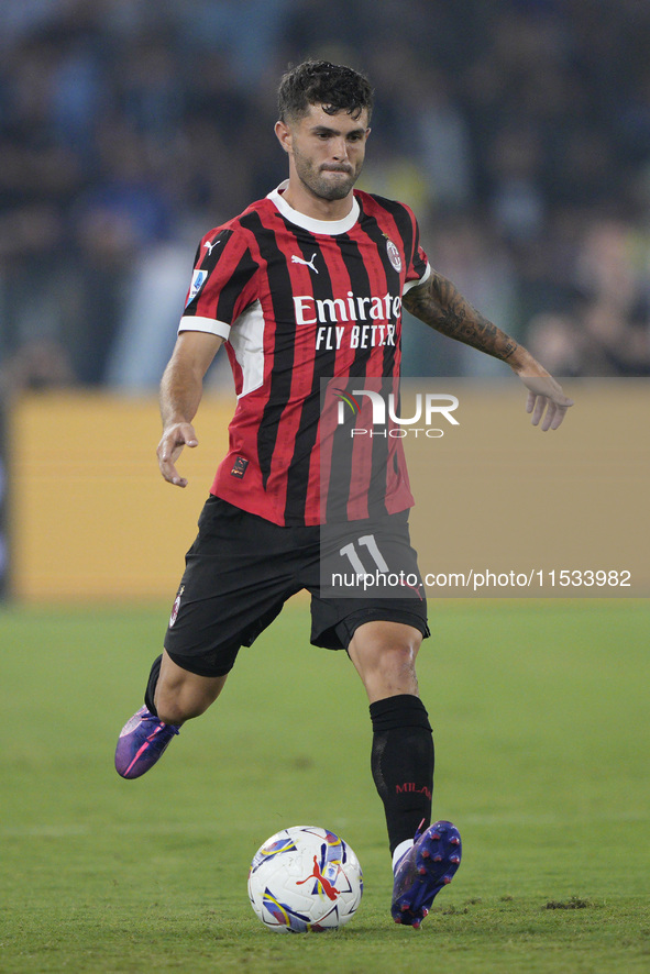 Christian Pulisic of AC Milan is in action during the Serie A match between Lazio and Milan at Stadio Olimpico in Rome, Italy, on August 31,...