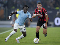 Loum Tchaouna of S.S. Lazio competes for the ball with Filippo Terracciano of AC Milan during the Serie A match between Lazio and Milan at S...