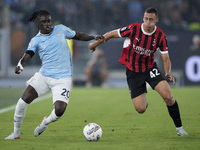 Loum Tchaouna of S.S. Lazio competes for the ball with Filippo Terracciano of AC Milan during the Serie A match between Lazio and Milan at S...