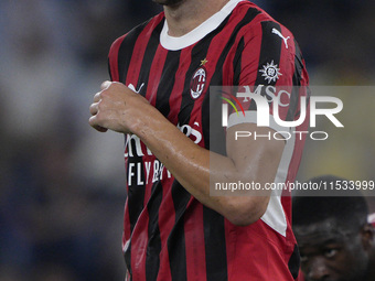 Strahinja Pavlovic of AC Milan looks on during the Serie A match between Lazio and Milan at Stadio Olimpico in Rome, Italy, on August 31, 20...