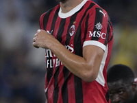 Strahinja Pavlovic of AC Milan looks on during the Serie A match between Lazio and Milan at Stadio Olimpico in Rome, Italy, on August 31, 20...