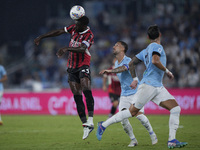 Fikayo Tomori of AC Milan competes for the ball during the Serie match between Lazio and Milan at Stadio Olimpico in Rome, Italy, on August...