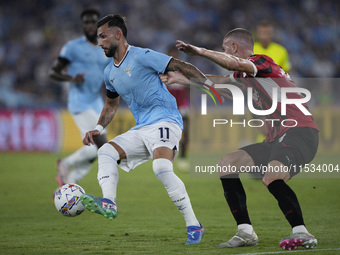 Valentin Castellanos of S.S. Lazio competes for the ball with Strahinja Pavlovic of AC Milan during the Serie A match between Lazio and Mila...