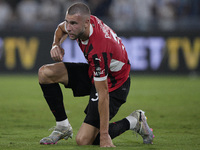 Strahinja Pavlovic of AC Milan during the Serie A match between Lazio and Milan at Stadio Olimpico in Rome, Italy, on August 31, 2024. (