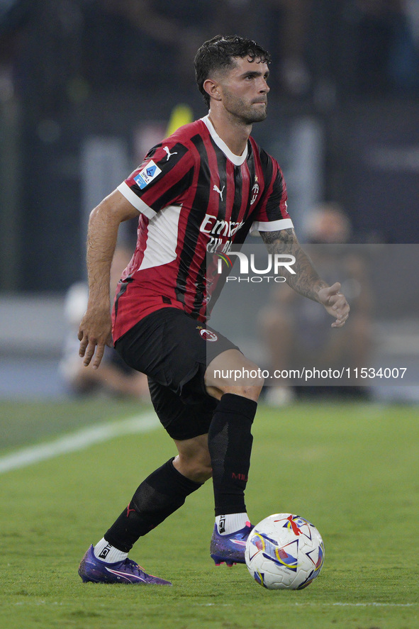 Christian Pulisic of AC Milan is in action during the Serie A match between Lazio and Milan at Stadio Olimpico in Rome, Italy, on August 31,...